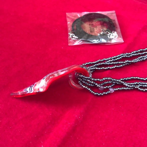 Fire-Blown Art Glass Pendant Necklace Red - Picture 6 of 10